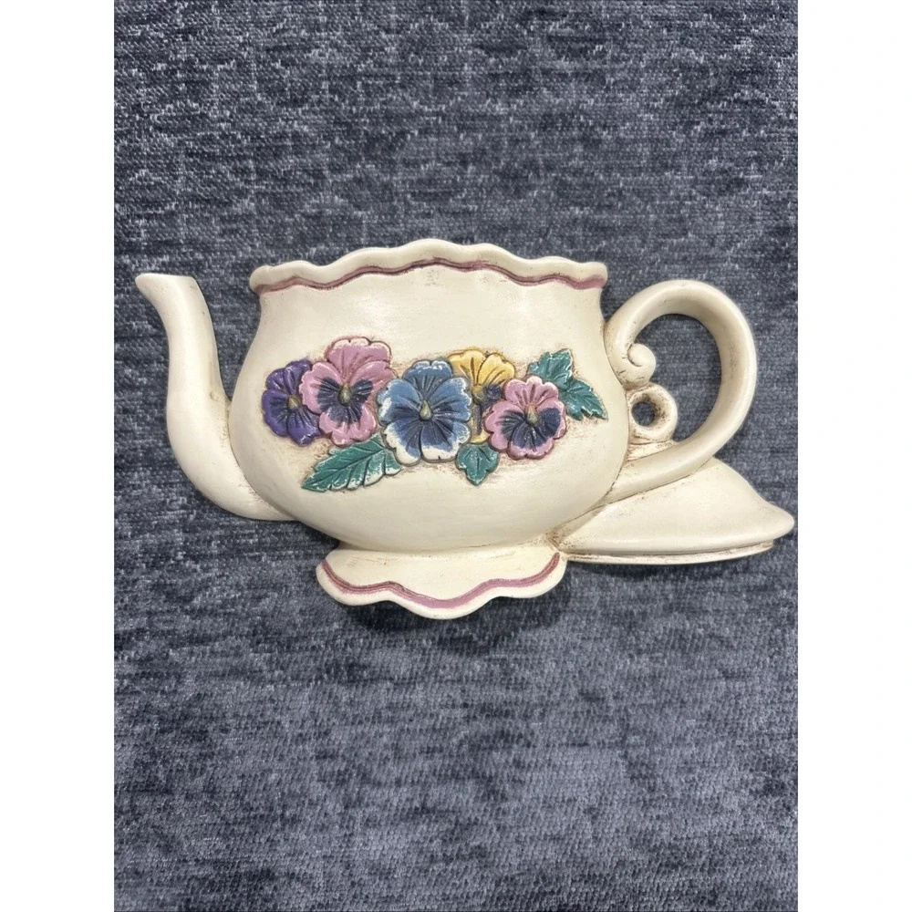 Vintage Burwood Home Interiors Pansy Teapot‎ Set Wall Decor Plaques Cottagecore